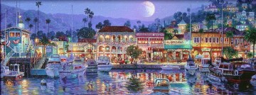 風景 Painting - アバロン湾の波止場風景 都市景観 ボート